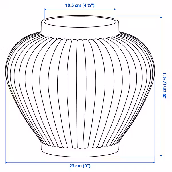 PELARBJÖRK ПЕЛАРБЬЁРК Ваза - серо-зеленый 20 см - схема-чертеж с размерами
