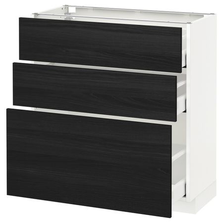 Напольный шкаф с 3 ящиками, белый, Тингсрид черный 80x37 см IKEA МЕТОД / МАКСИМЕРА 892.361.65