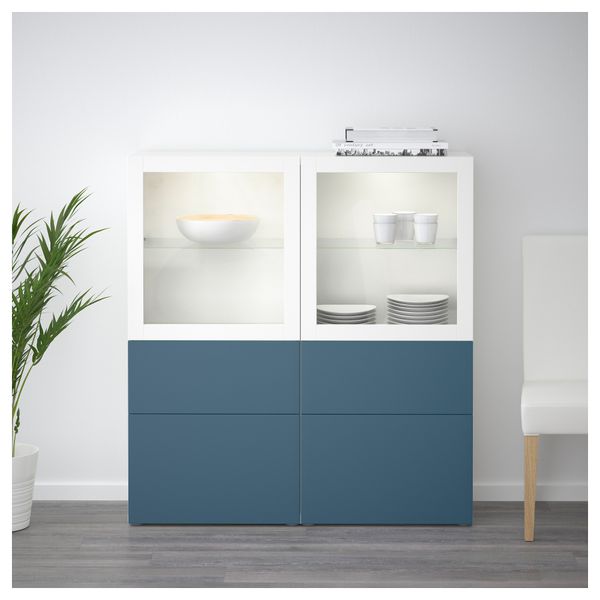 Комбинация для хранения со стеклянными дверцами БЕСТО, белый Вальвикен, темно-синий прозрачное стекло (120x40x128 см) - фото 2