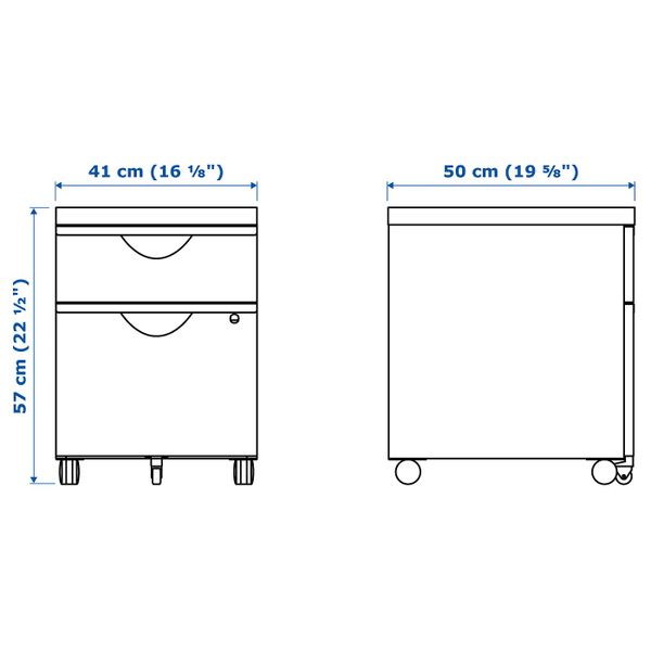 Тумба на колесиках с 2 ящиками, белый 41x57 см IKEA ERIK ЭРИК 103.849.41 - схема-чертеж с размерами