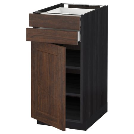 Напольный шкаф с дверцей, 2 ящиками МЕТОД / МАКСИМЕРА, черный, Эдсерум коричневый