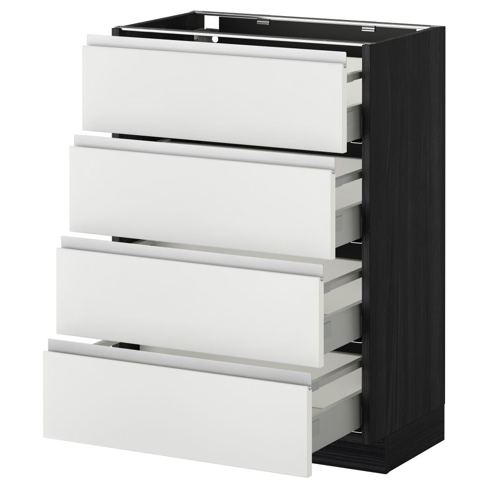 Напольный шкаф 4 фронтальных панели, 4 ящика МЕТОД / МАКСИМЕРА, черный, Нодста белый - схема-чертеж с размерами