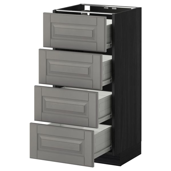 Напольный шкаф 4 фронтальных панели, 4 ящика МЕТОД / ФОРВАРА, черный, Будбин серый - схема-чертеж с размерами