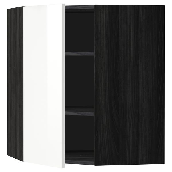 Угловой навесной шкаф с полками МЕТОД, черный, Рингульт белый - схема-чертеж с размерами
