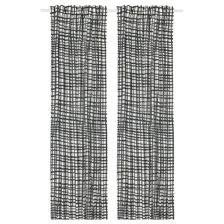 Гардины, 2 шт., белый, черный, 145x300 см IKEA GRÖNKATTFOT 905.830.98