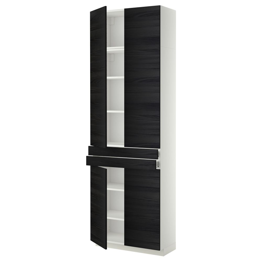Высокий шкаф + полки, 2 ящика, 4 дверцы МЕТОД / ФОРВАРА, белый, Тингсрид черный (80x37x240 см) - фото 1