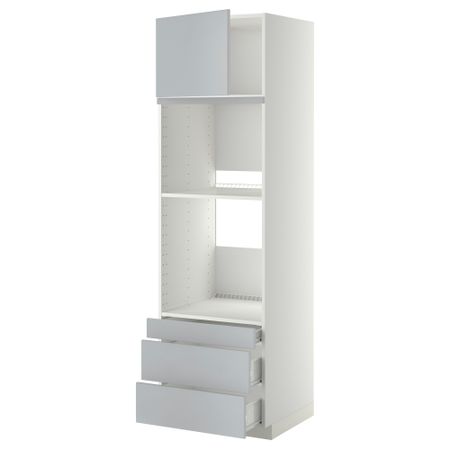 Высокий шкаф для духовки комбинированный, духовка + дверца, 3 ящика МЕТОД / ФОРВАРА, белый, Веддинге серый