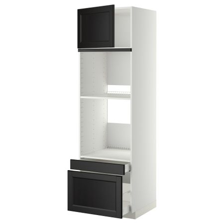 Высокий шкаф для духовки комбинированный, духовка + дверца, 2 ящика МЕТОД / МАКСИМЕРА, белый, Лаксарби черно-коричневый