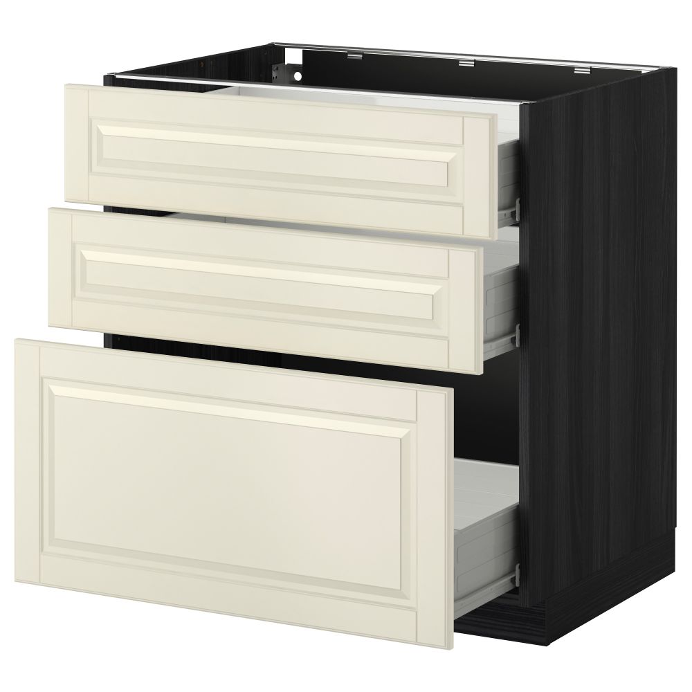 Напольный шкаф с 3 ящиками МЕТОД / ФОРВАРА, черный, Будбин белый с оттенком - схема-чертеж с размерами