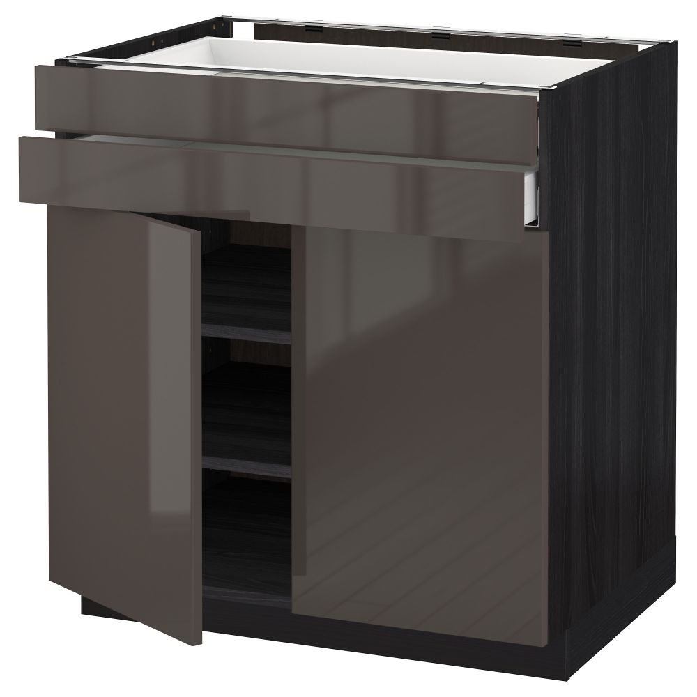 Напольный шкаф, 2 дверцы, 2 ящика МЕТОД / МАКСИМЕРА, черный, Рингульт серый - схема-чертеж с размерами