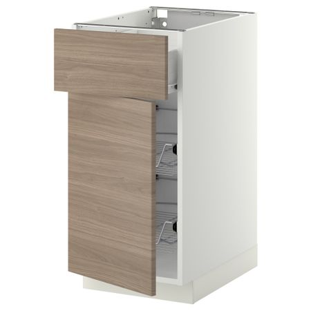 Напольный шкаф с проволочной корзиной, ящиком, дверью МЕТОД / ФОРВАРА, белый, Брокхульт светло-серый