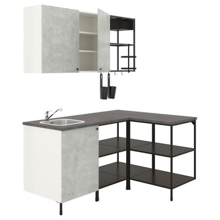 Угловая кухня, антрацит, под бетон IKEA BEGIVENHET БЕГИВЕНХЕТ 493.381.80