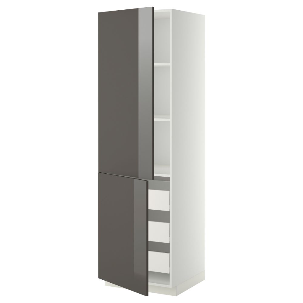 Высокий шкаф + полки, 3 ящика, 2 дверцы МЕТОД / ФОРВАРА, белый, Рингульт серый - схема-чертеж с размерами