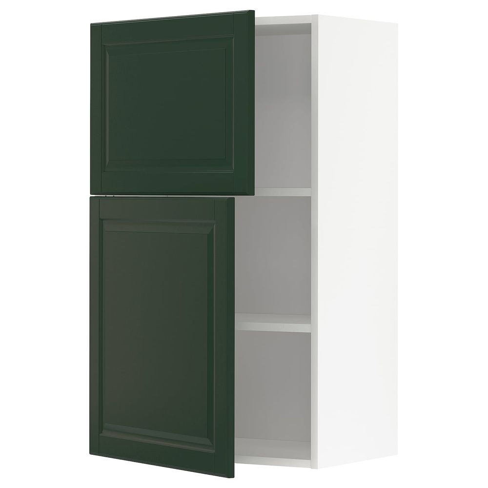 Навесной шкаф с полками/2дверцы, белый/Будбин темно-зеленый 60x100 см IKEA METOD МЕТОД 694.447.16 - фото 1