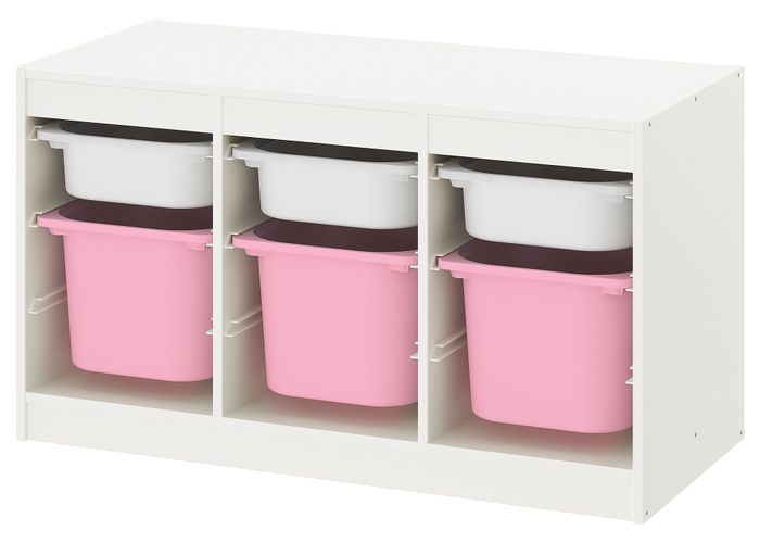 Комбинация для хранения + контейнеры, белый белый, розовый, 99x44x56 см IKEA TROFAST ТРУФАСТ 893.355.04