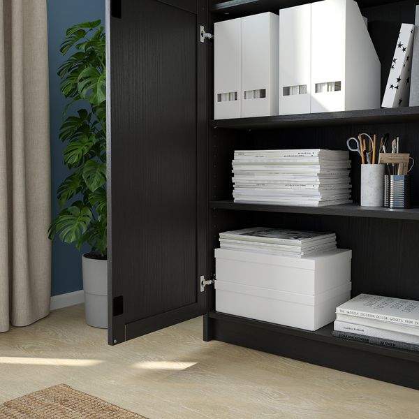 Стеллаж, панельные, стеклянные двери, 160x30x202 см, черно-коричневый, стекло IKEA BILLY БИЛЛИ, OXBERG ОКСБЕРГ 892.807.33 - фото 5