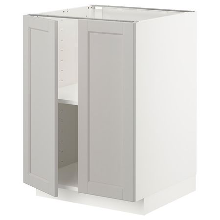 METOD Напольный шкаф с полками/2дверцами - белый/Lerhyttan светло-серый 60x60 см