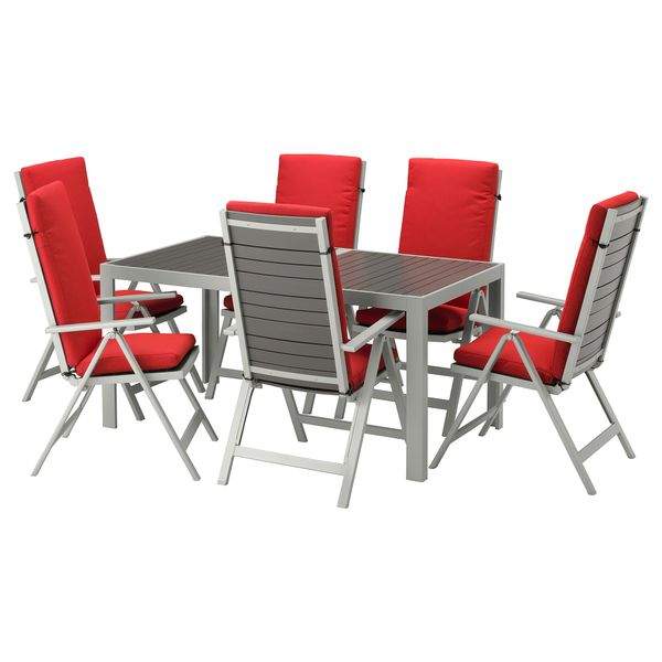 Стол, 6 кресел для сада ШЭЛЛАНД, темно-серый, ФРЁСЁН/ДУВХОЛЬМЕН красный (156x90 см) - фото 1