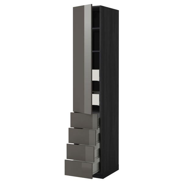 Высокий шкаф с полками/6 ящик, дверцами, 4 фронтальные панели МЕТОД / ФОРВАРА, черный, Рингульт серый - фото 1