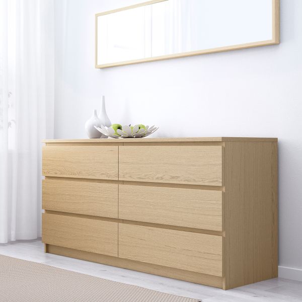 Комод с 6 ящиками, дубовый шпон, беленый 160x78 см IKEA MALM МАЛЬМ 803.685.51 - фото 2