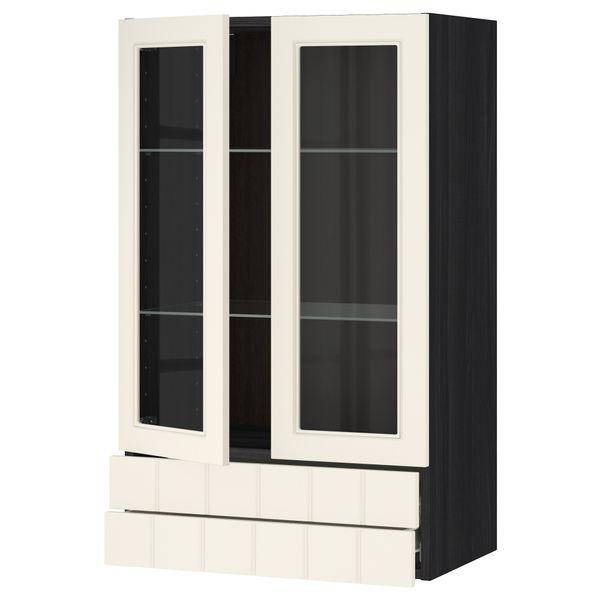 Навесной шкаф, 2 стеклянные дверцы, 2 ящика МЕТОД / ФОРВАРА, черный, Хитарп белый с оттенком - схема-чертеж с размерами