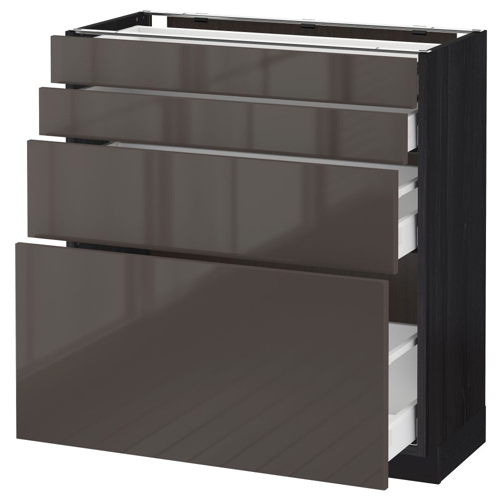 Напольный шкаф 4 фронтальных панели, 4 ящика МЕТОД / МАКСИМЕРА, черный, Рингульт серый - схема-чертеж с размерами