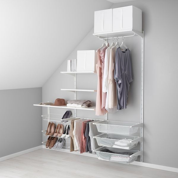 Настенная шина, полки, вешалка для/брюк, белый 189x41x197 см IKEA АЛЬГОТ 492.765.87 - фото 1