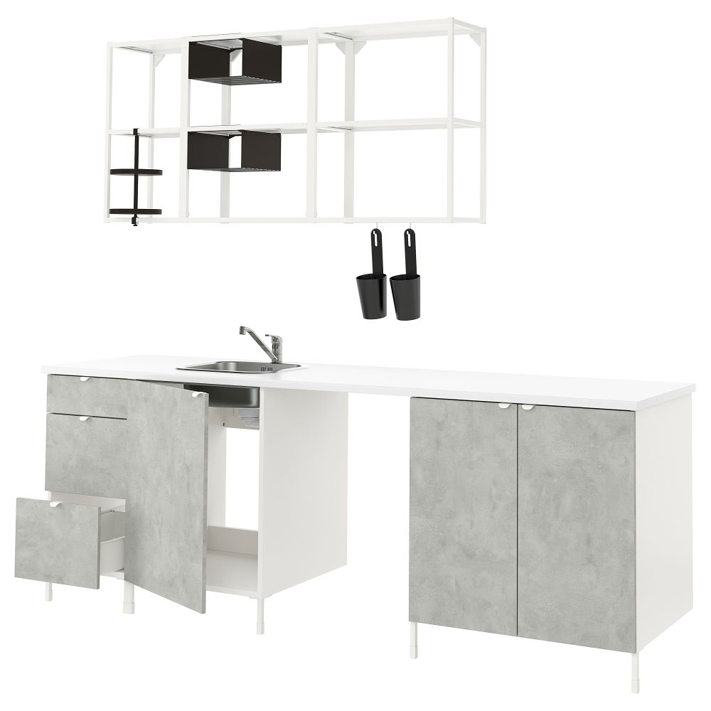 Кухня, 243x63.5x222 см, белый, под бетон IKEA BEGIVENHET БЕГИВЕНХЕТ 193.378.08 - фото 1