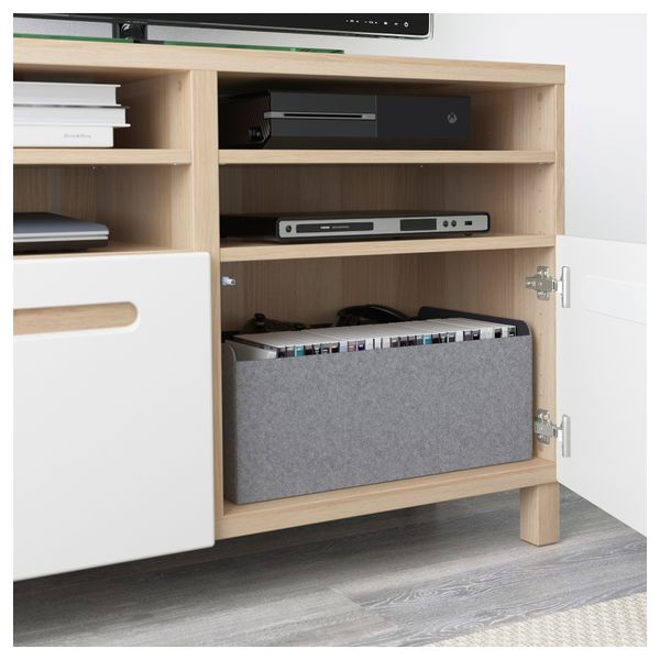 Тумба под ТВ, с дверцами БЕСТО, под беленый дуб, Марвикен белый (120x40x74 см) - фото 3