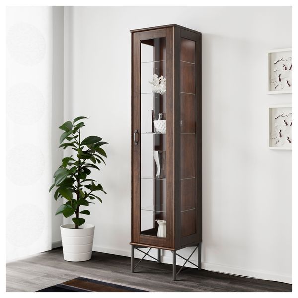 Шкаф-витрина ТОККАРП, коричневый (38x175 см) - схема-чертеж с размерами