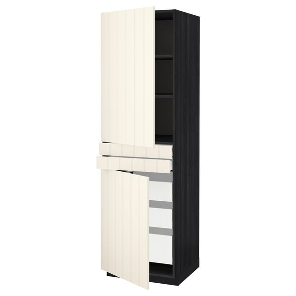 Высокий шкаф + полки, 5 ящиков, 2 дверцы, 2 фронтальных МЕТОД / МАКСИМЕРА, черный, Хитарп белый с оттенком - схема-чертеж с размерами