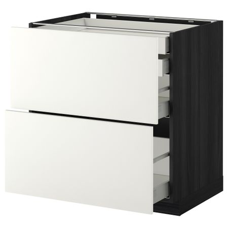 Напольный шкаф 2 фронтальные панели, 2 нижних, 1 средний, 1 высокий ящик МЕТОД / МАКСИМЕРА, черный, Хэггеби белый