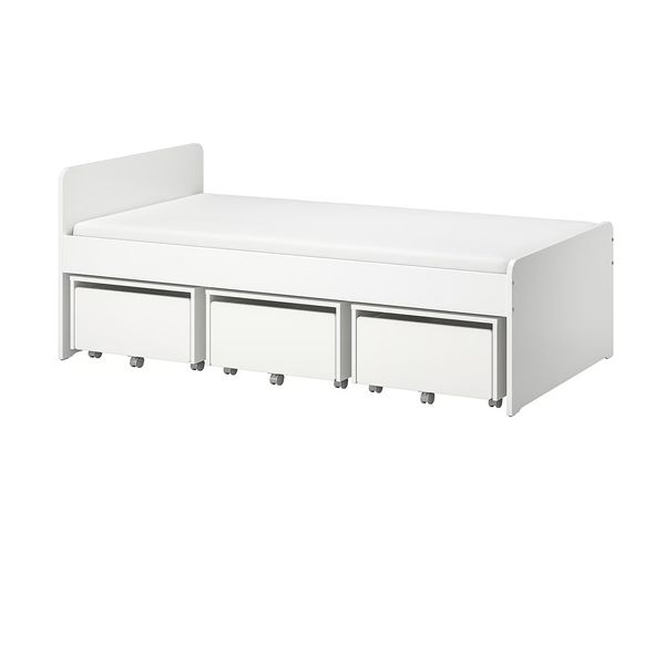 SLÄKT Каркас кровати с 3 ящиками - белый 90x200 см - фото 1