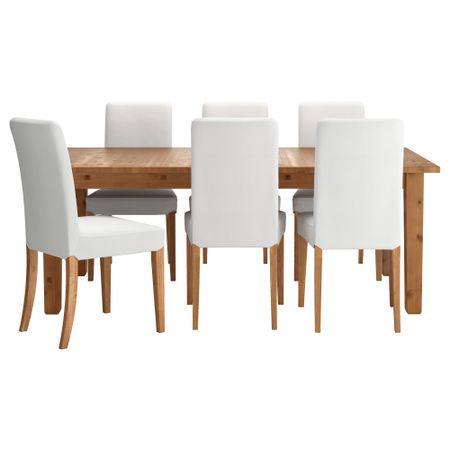 Стол и 6 стульев СТУРНЭС / ХЕНРИКСДАЛЬ, морилка,антик, Гобо белый (201 см)