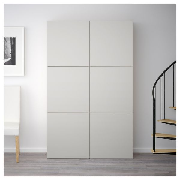 Комбинация для хранения с дверцами БЕСТО, под беленый дуб, Лаппвикен светло-серый (120x40x192 см) - фото 2