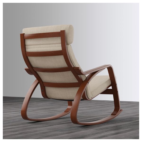 Кресло-качалка ПОЭНГ, классический коричневый, Хилларед бежевый - схема-чертеж с размерами