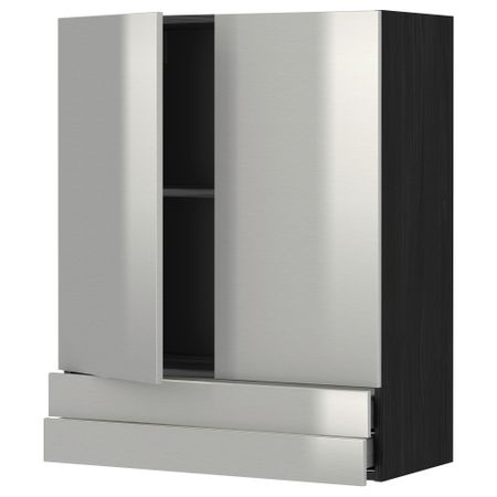 Навесной шкаф, 2 дверцы, 2 ящика МЕТОД / МАКСИМЕРА, черный, Гревста нержавеющ сталь
