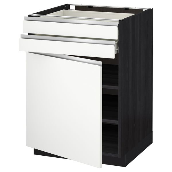 Напольный шкаф с дверцей, 2 ящиками МЕТОД / ФОРВАРА, черный, Нодста белый - схема-чертеж с размерами