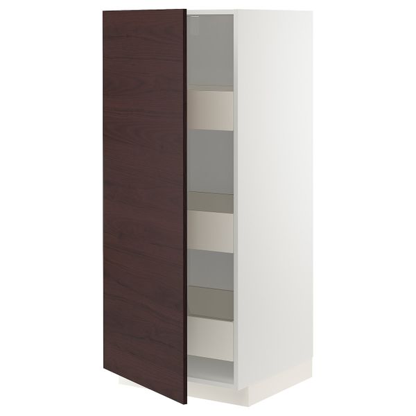 Высокий шкаф с ящиками, белый Аскерсунд/темно-коричневый под ясень 60x60x140 см IKEA METOD МЕТОД / MAXIMERA МАКСИМЕРА 393.348.23 - фото 1