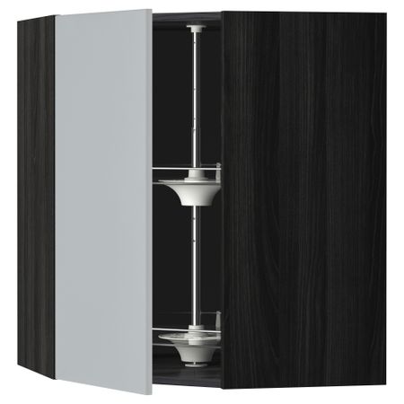 Угловой навесной шкаф с вращающейся секцией МЕТОД, черный, Веддинге серый