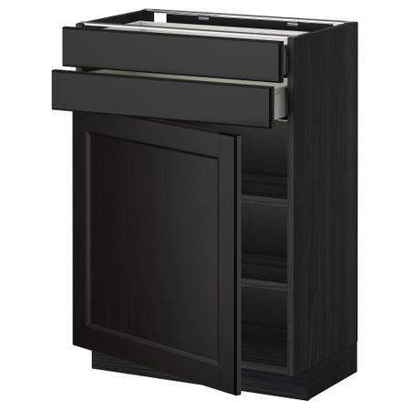 Напольный шкаф с дверцей, 2 ящиками МЕТОД / МАКСИМЕРА, черный, Лаксарби черно-коричневый