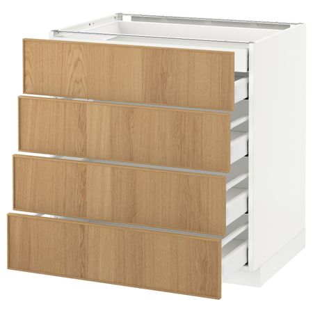 Напольный шкаф 4 фронтальных, 2 низких, 3 средних ящ, белый/Экестад дуб 80x60 см IKEA METOD МЕТОД / MAXIMERA МАКСИМЕРА