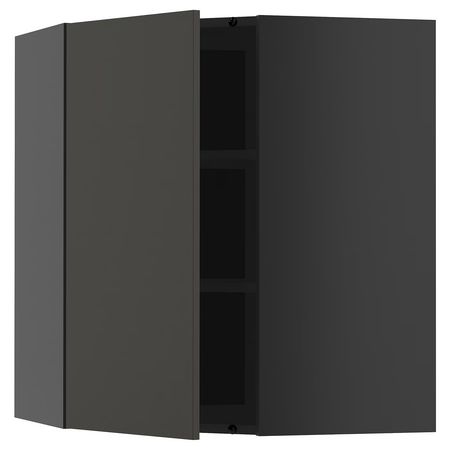 METOD Угловой навесной шкаф с полками - черно-серый/Nickebo матовый антрацит 68x80 см