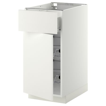 Напольный шкаф с проволочной корзиной, ящиком, дверью МЕТОД / ФОРВАРА, белый, Хэггеби белый