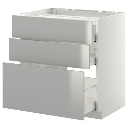 Напольный шкаф, 3 фронтальных панели, 3 ящика МЕТОД / МАКСИМЕРА, белый, Гревста нержавеющ сталь
