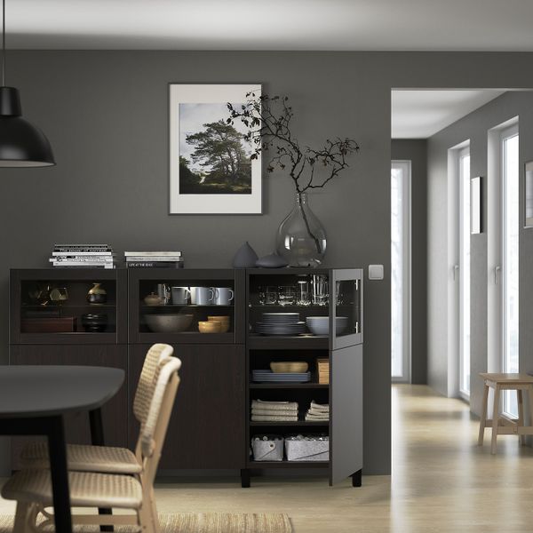 Комбинация для хранения с дверцами, черно-коричневый Лаппвикен/Синдвик черно-коричневый прозрачное стекло 180x42x112 см IKEA - фото 2