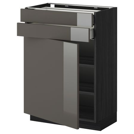 Напольный шкаф с дверцей, 2 ящиками МЕТОД / МАКСИМЕРА, черный, Рингульт серый