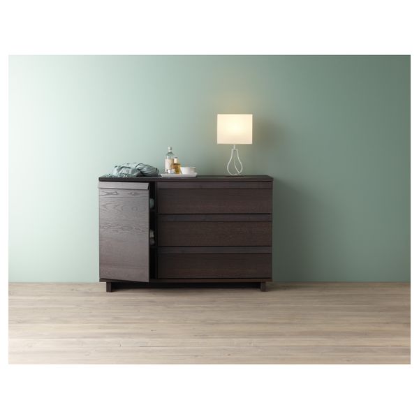 Комод с 3 ящиками, 1 дверцей ОППЛАНД, коричневая морилка ясеневый шпон (120x80 см) - схема-чертеж с размерами