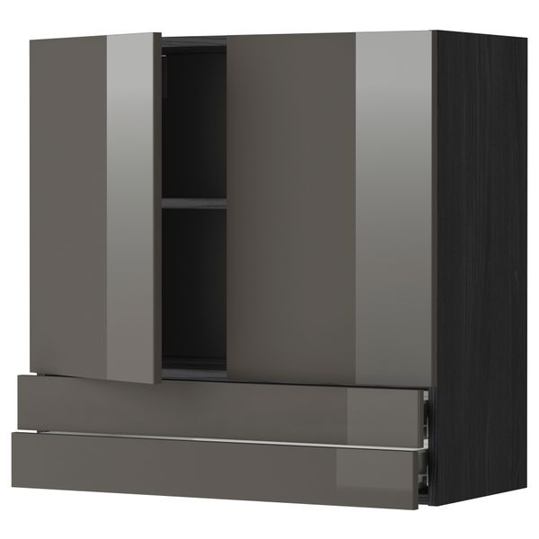 Навесной шкаф, 2 дверцы, 2 ящика МЕТОД / ФОРВАРА, черный, Рингульт серый - фото 1