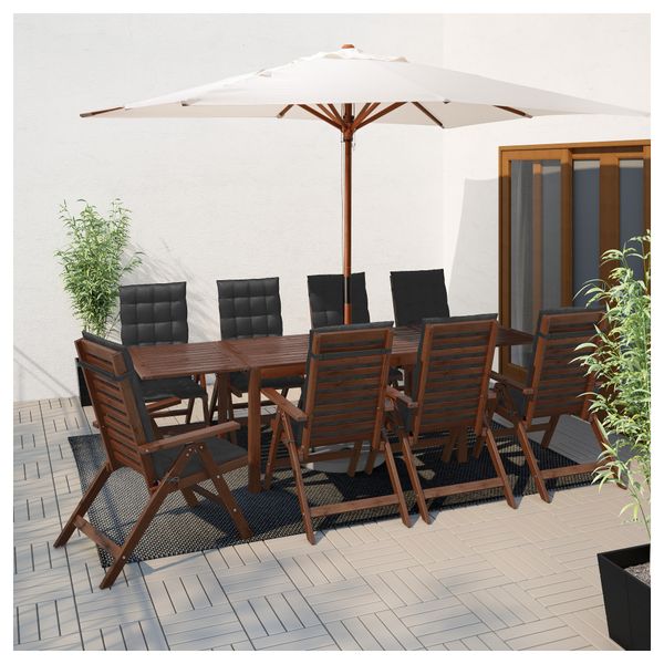 Стол + 8 кресел для сада ЭПЛАРО, коричневая морилка, Холло черный - фото 2